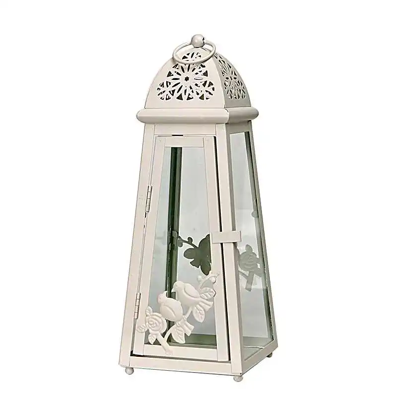Amercian Accents Weddings Favors Two Birds On Branch Design Beige White Iron Candle Lantern with Glass Door and Sides Amercian Accents Weddings Favors Two Birds On Branch Design Beige White Iron Candle Lantern with Glass Door and Sides