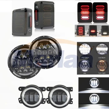 

LED 7inch Round Headlight + 4inch Led Fog Lights with white halo + Led Tail Light For 2007-2016 Wrangler JK