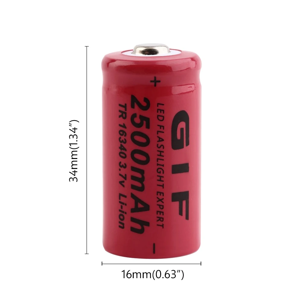 Остроконечная GIF 16340 батарея 3,7 V 2500mAh литий-ионная аккумуляторная батарея для CR123A, VL123A, DL123A, 5018LC, CR17345, K123A