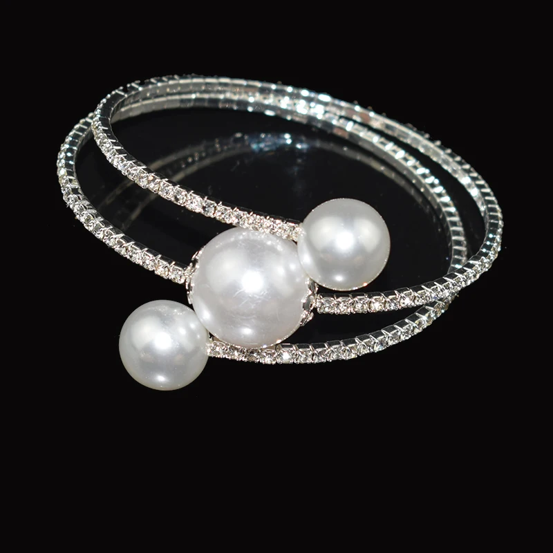 AOUSIX New Crystal Gold Silver Plated Bangles Pearl Bride Bracelet Woman Pearl Open Bracelet Pulseras Mujer Holiday Gift 2