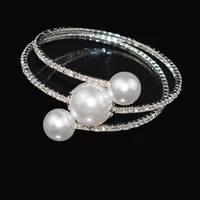 AOUSIX New Crystal Gold Silver Plated Bangles Pearl Bride Bracelet Woman Pearl Open Bracelet Pulseras Mujer Holiday Gift 2