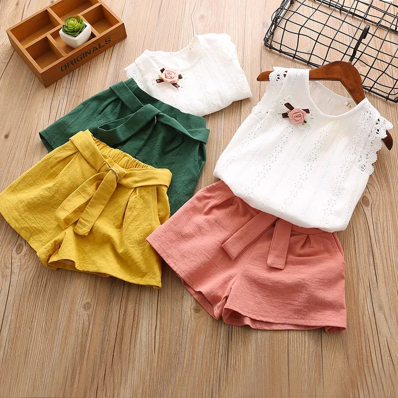 

Baby Girls Clothes Child Sleeveless Floral Top + Solid Color Shorts Two-piece Cotton Baby Girl Clothes Summer Set
