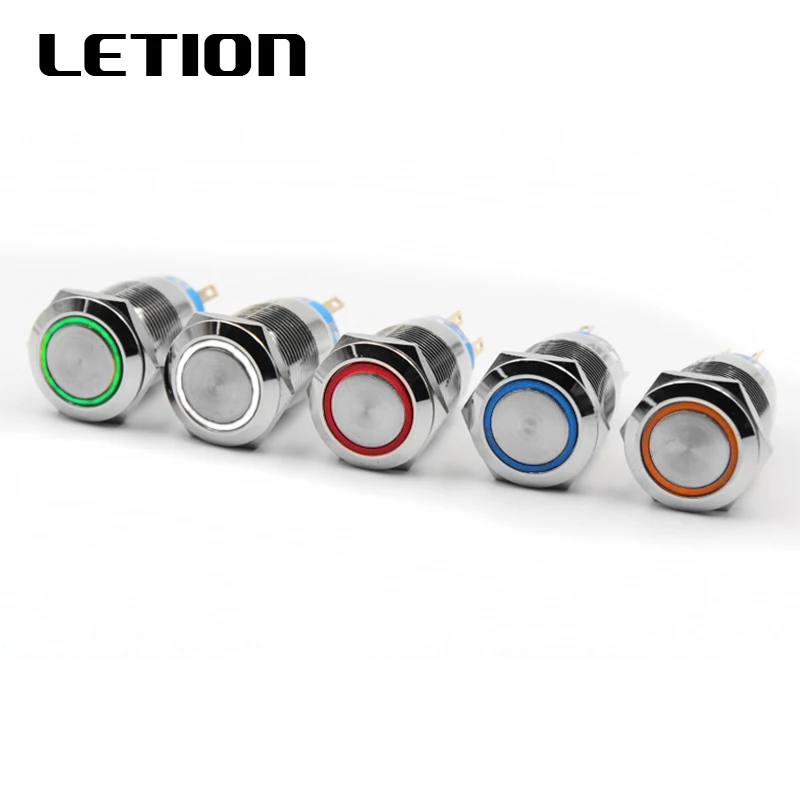 

1pcs 19mm Metal Annular Push Button Switch Ring LED Self-reset/Self-lock Momentary Latching Waterproof Car Auto Engine