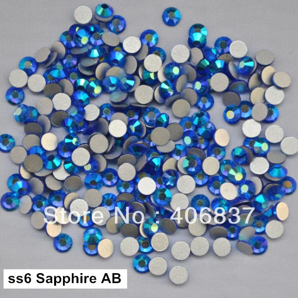 

Free Shipping! 1440pcs/Lot, ss6 (1.9-2.1mm) Sapphire AB Flat Back Nail Art Glue On Non Hotfix Rhinestones