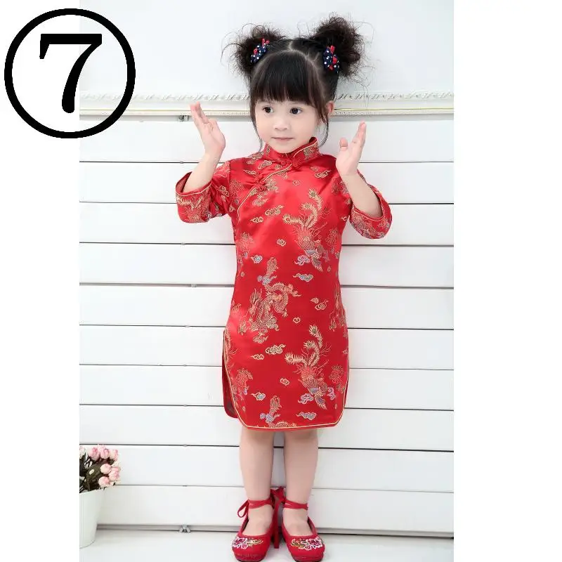 

Dragon Red Baby Girl Qipao Dresses 2018 Chinese Spring Festival Children Clothes Girl's Cheongsam Outfits Floral Chi-Pao Dress