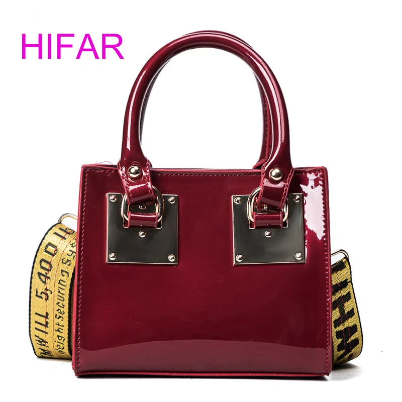 

Luxury Patent Leather Handbag 2017 New Fashion Bright Women Tote Bag Handbag with Wide Strap Famous Brand Shoulder Messenger Bag