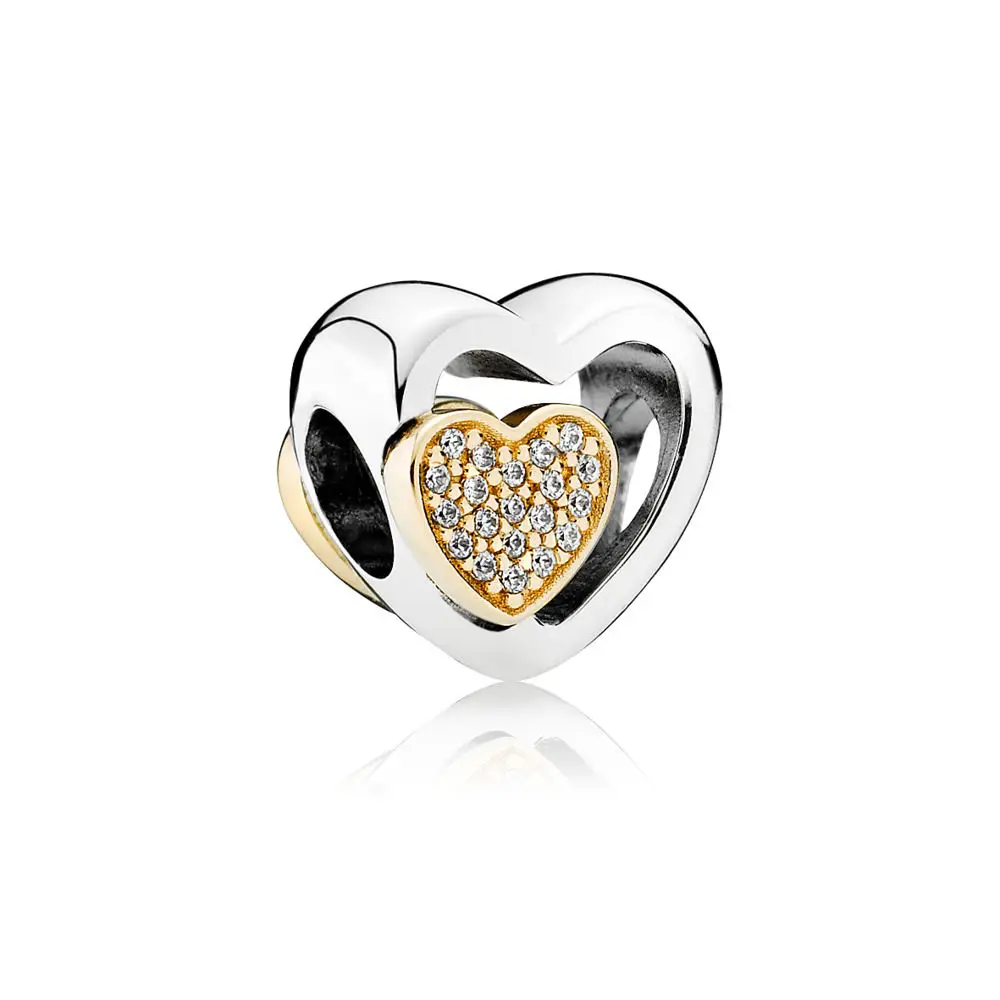 16 стилей, сделай сам, серебряные бусины, амулеты, розовое Золотое любовное сердце, полые Кристальные бусины для женщин, Пандора, очаровательный браслет и браслет - Окраска металла: LTDY021