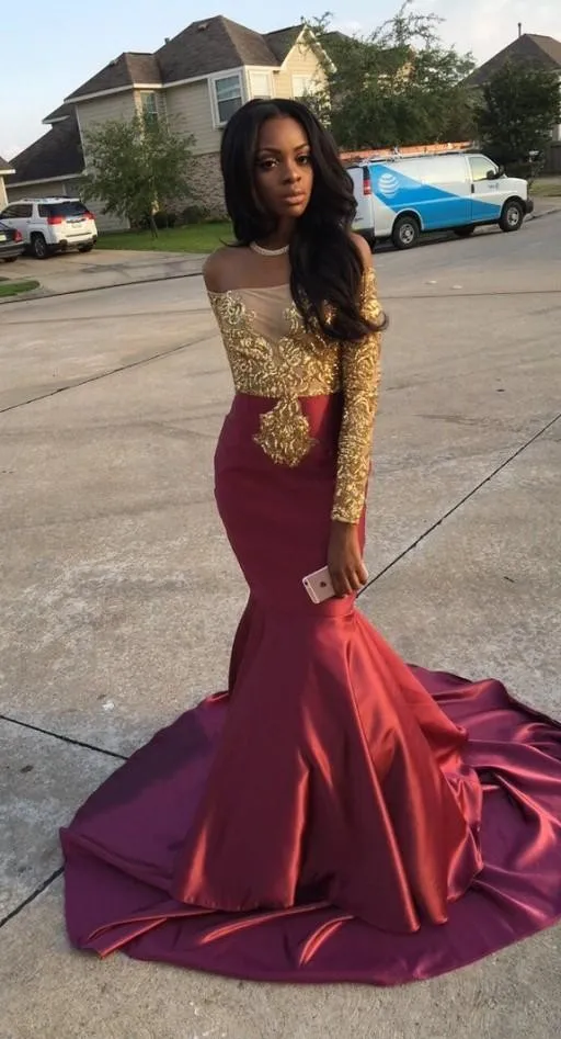 Charming African Style Off Shoulder Prom Dress 2017 Gold And Burgundy ...