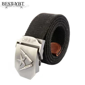 

Best YBT Unisex canvas belt Red Star buckle thickening outdoor canvas student fashion textile belt casual sport cowboy men belt