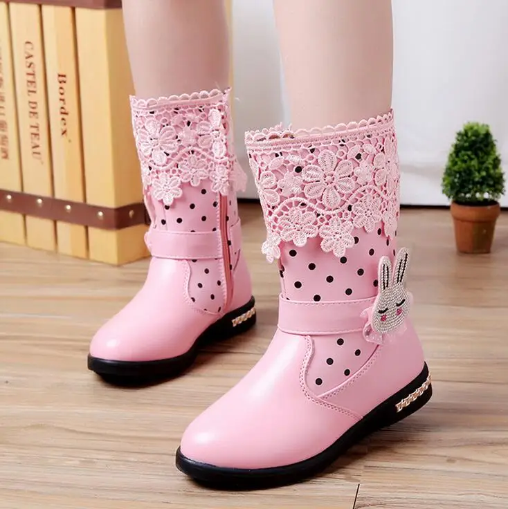 Maat 27 37 fabriek directe verkoop kinderen snowboots meisjes kant boot  prinses laarzen konijn dot kids schoenen 3 kleur zwart roze rood|boots  girl|children snow bootssnow boots girls - AliExpress