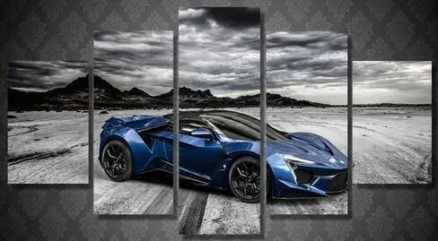 2017 5 Peças Da Arte Da Lona Pinturas Hd Impresso Azul Carro