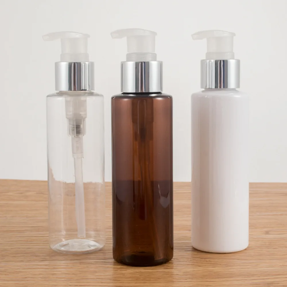 

10ps 120ml Plastic Lotion Bottles with Silver Treatment Pump for Shampoo Lotion Refillable Bottles Home Reuse Bottles