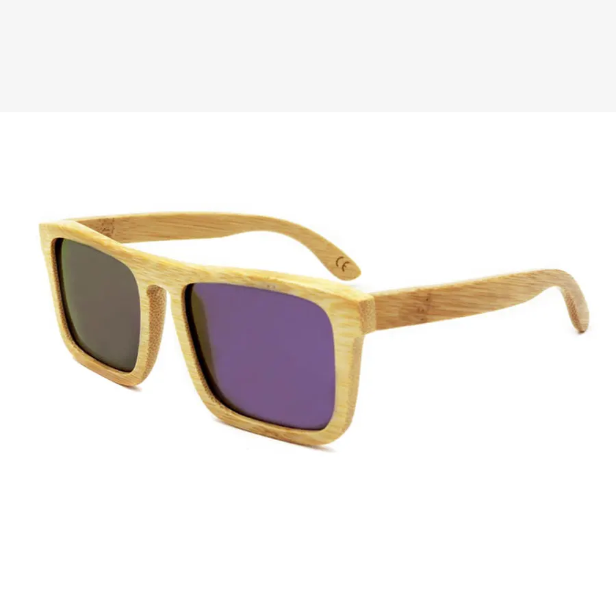 Новинка, поляризованные солнцезащитные очки, Бамбуковая оправа, зеркальные солнцезащитные очки, индивидуальный логотип, доступны - Цвет линз: Purple REVO