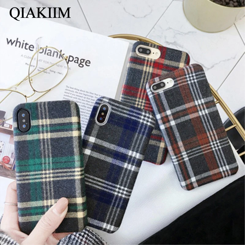 

Britain style Grid Cloth Fabrics Grid Cloth Back Cover for iphone X XS XR MAX 8 7 Plus Soft Phone Case for iphone 6 6S Coque