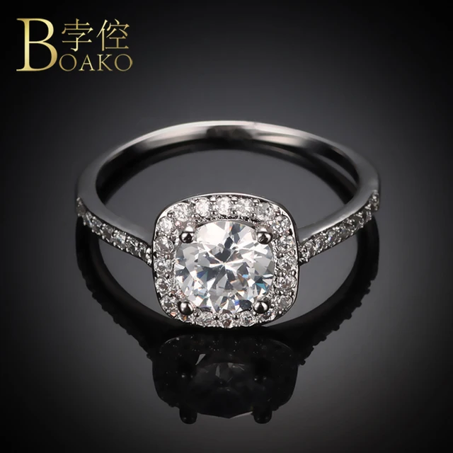 Silver Plated Wedding Rings For Women Square Simulated Zircon Silver Plated Wedding Rings For Women Square Simulated Zircon Jewelry Bague Bijoux Femme Engagement Ring Accessories Z4
