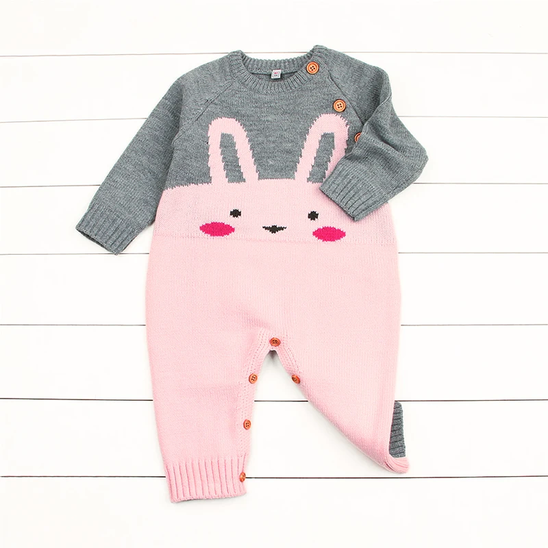 2018 осень детская одежда для новорожденных девочек одежда для мальчиков Симпатичные Комбинезоны с кроликами свитер Детские комбинезоны