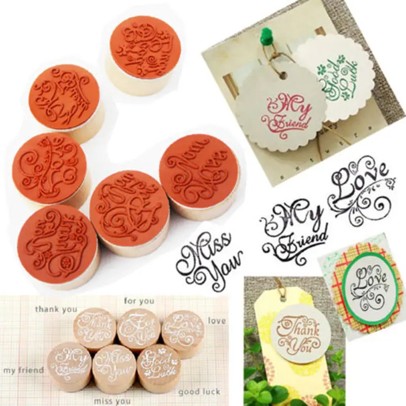 

Nice Handwriting Wishes Sentiment Wooden Rubber Round Stamp Floral Choose Word