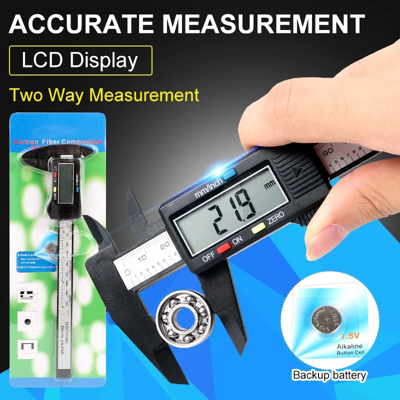 

150mm 6 inch LCD Digital Electronic Carbon Fiber Vernier Caliper Gauge Micrometer Measuring Tool