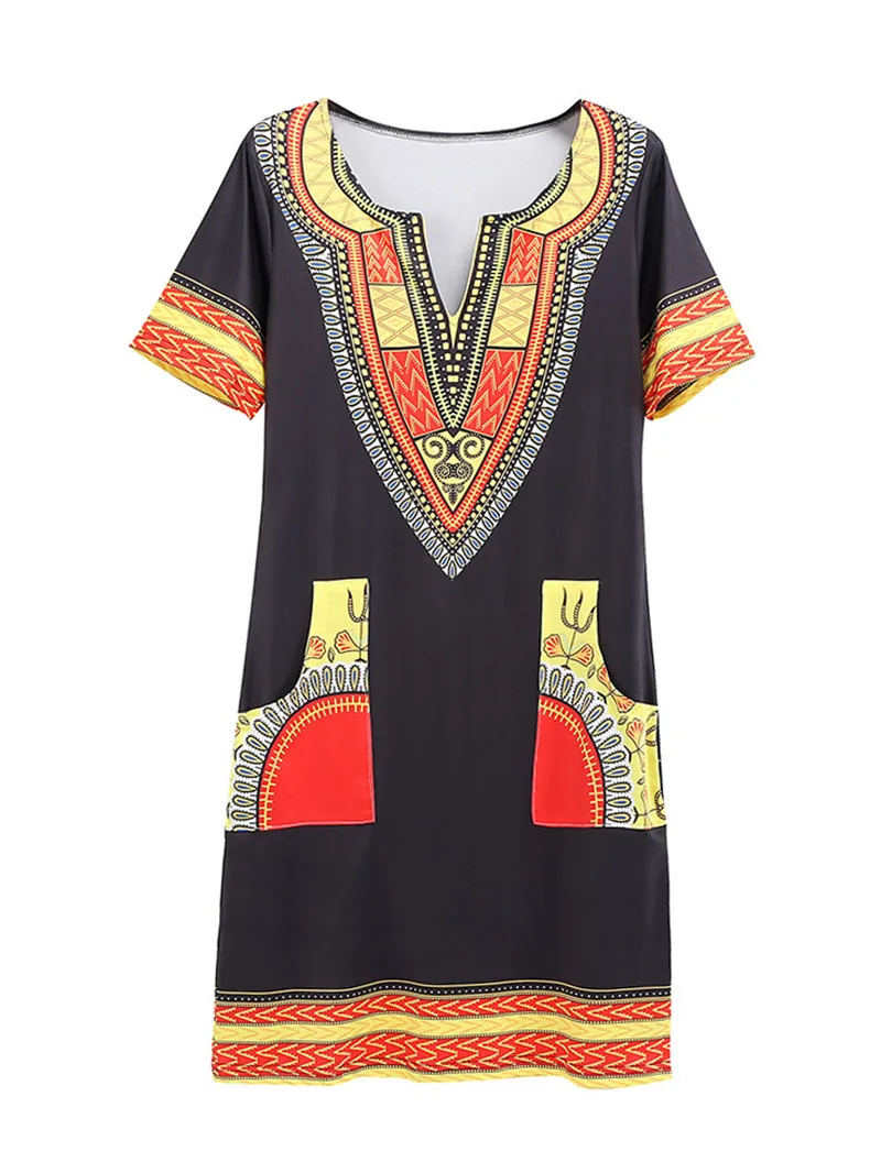 Gladiolus 2019 Summer Dress Women Short Sleeve V Neck Pocket Bodycon Sexy Ethnic Print Women Dress Plus Size 3XL Ladies Dresses (43)