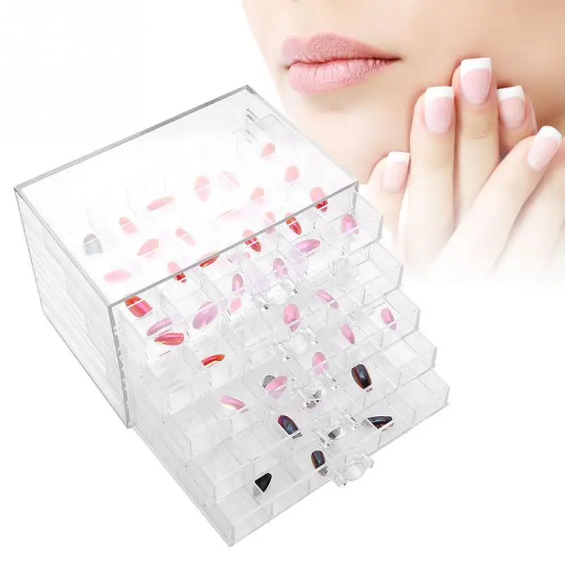 2019NEW 120 Grids Nail Decoration Sequence Organize Box Transparent Empty Nail Art isplay Holder Case Manicure Tool