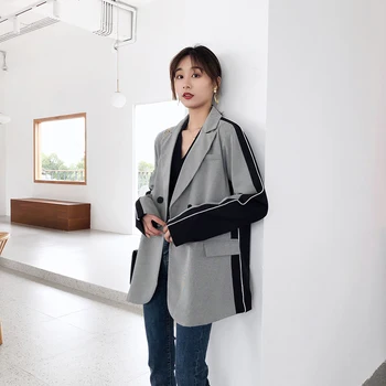 

Fashion Single Button Patchwork Blazer Female Long Sleeve Office Ladies Blazer 2019 Spring Jacket Women Outerwear Coats WB17