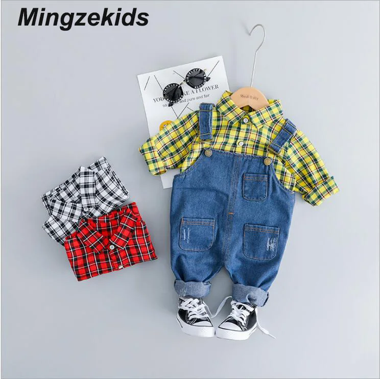 

Newborn Boys Spring Autumn Clothes Outfits Infant Boys Gentleman Plaid Dot Bow Tie Denim Shirts+Jeans Pants Trousers Clothing