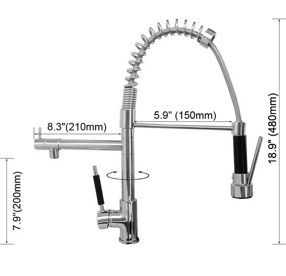 Polished Chrome Commercial & Home Pull Out Spray Swivel Spout Single Hole Kitchen Sink Mixer Tap / Faucet asf078