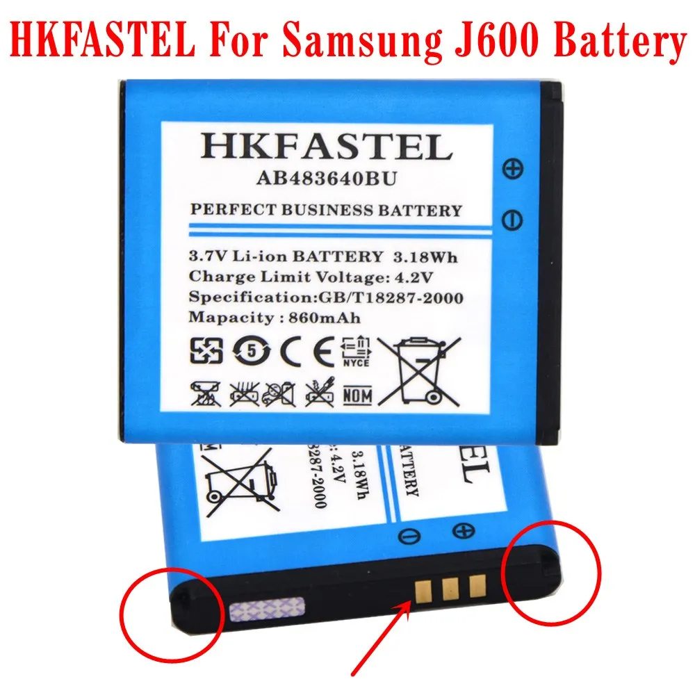 

HKFASTEL New AB483640BU Mobile Phone Battery For Samsung J600 J608 J218 B3210 C3050 E740 E748 F110 F118 F619 G618 SL-M608 860mAh