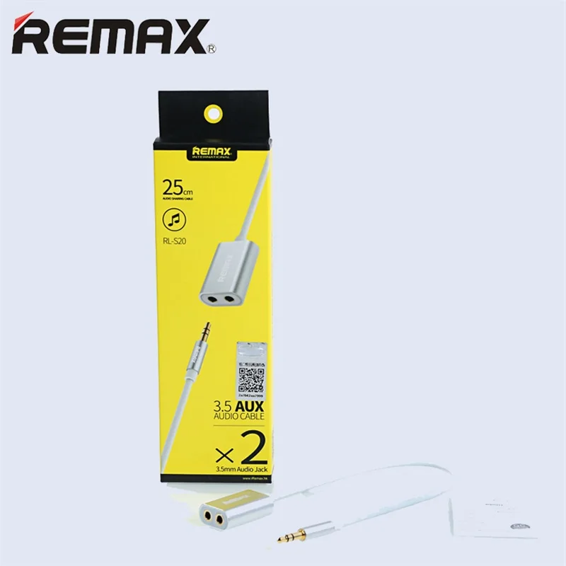 Оригинал Remax RL S20 3.5 мм 1 Мужской до 2 Женский PlugAudio AUX Splitter Кабель Адаптер Для