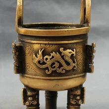 Bi003248 Тибет Буддизм Бронзовый Fly Dragon Статуя Голова Льва Дин Курильница Кадило