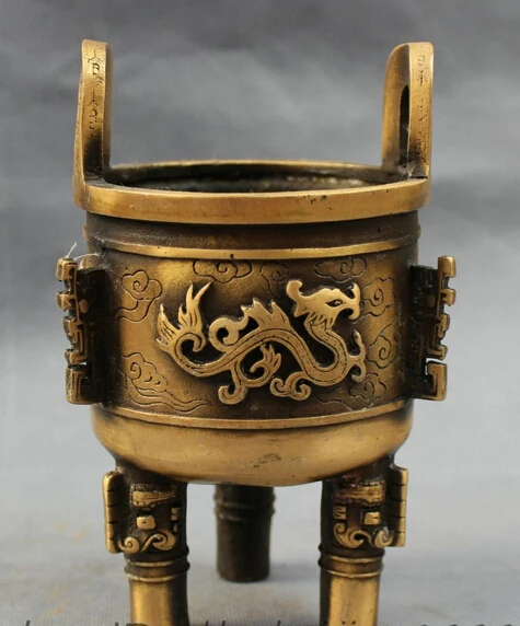 

bi003248 Tibet Bronze Buddhism Fly Dragon Statue Lion Head Ding Incense Burner Censer