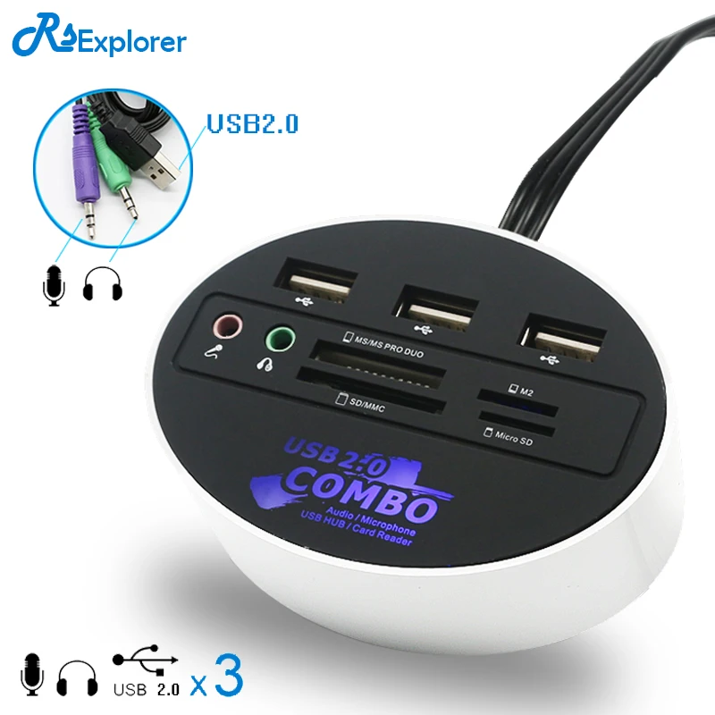

USB 2.0 HUB MS/TF/M2/SD Card Reader Audio Cable COMBO Multi-In-1 usb Splitter Adapter For Laptop computer RSExplorer usb combo