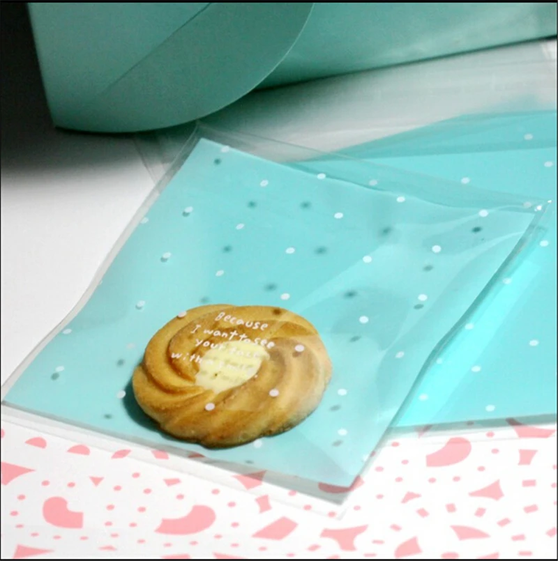 

200pcs Plastic Cookie Biscuit Candy Sweets Transparent Baking Dot Green Bottle Sakura Self Adhesive Bakery Favors Bag