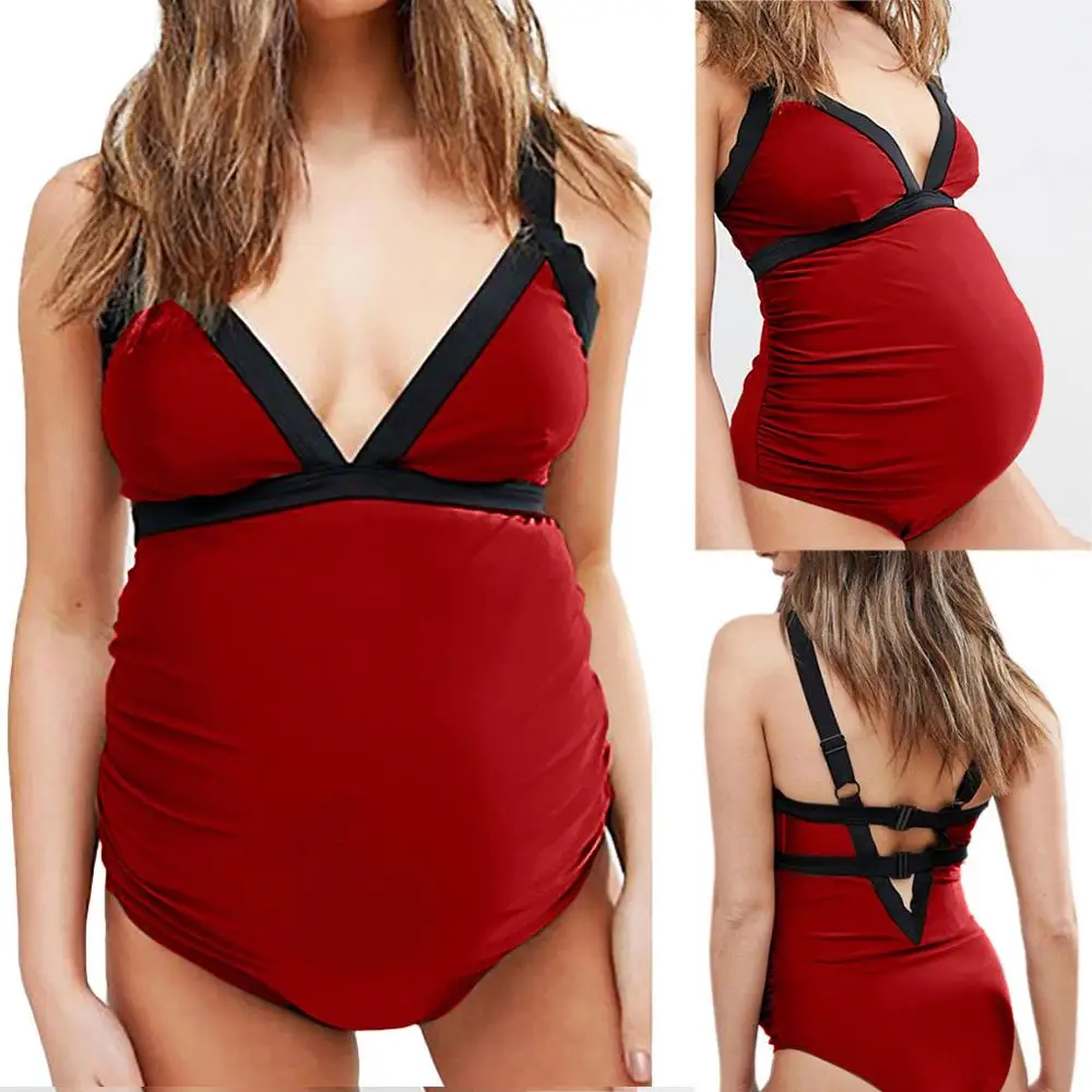 Women Maternity Tankini Swimsuit Solid Strappy Halter Pregnant Bikinis Costumi Da Bagno Donna Bikini Pregnant Swimwear