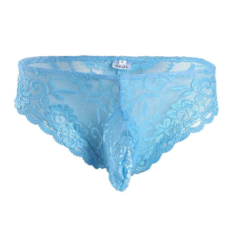 g string undies iEFiEL New Sexy Mens Lingerie Lacework Bulge Pouch Low Rise Bikini Briefs Underwear Gay Breathable Brief Lace Floral Underwear v string lace Exotic Apparel