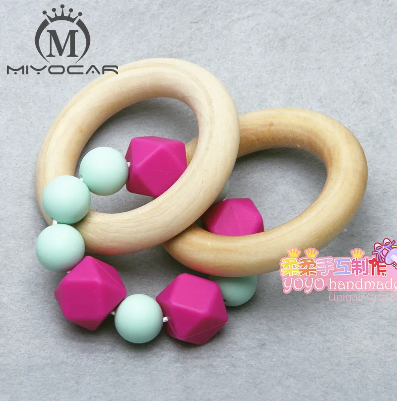 MIYOCAR Wooden Teething Ring Silicone FDA food grade safe Teething Beads Tula Teether Wooden