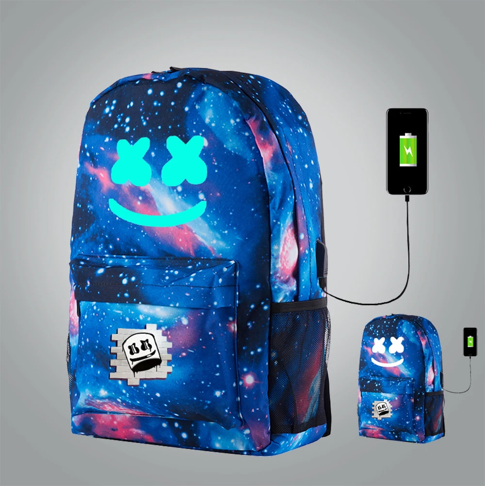 

DJ Marshmello School Backpack With USB Charging Backpack Logo Glow In The Dark