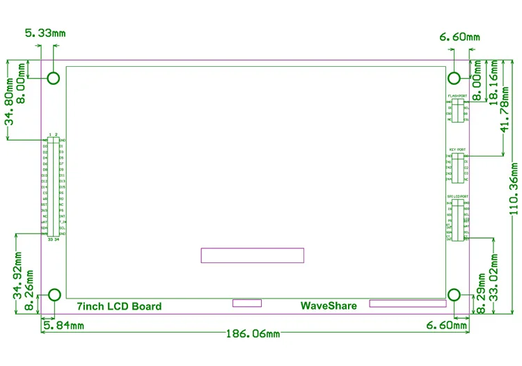 7inch Resistive Touch LCD external dimension