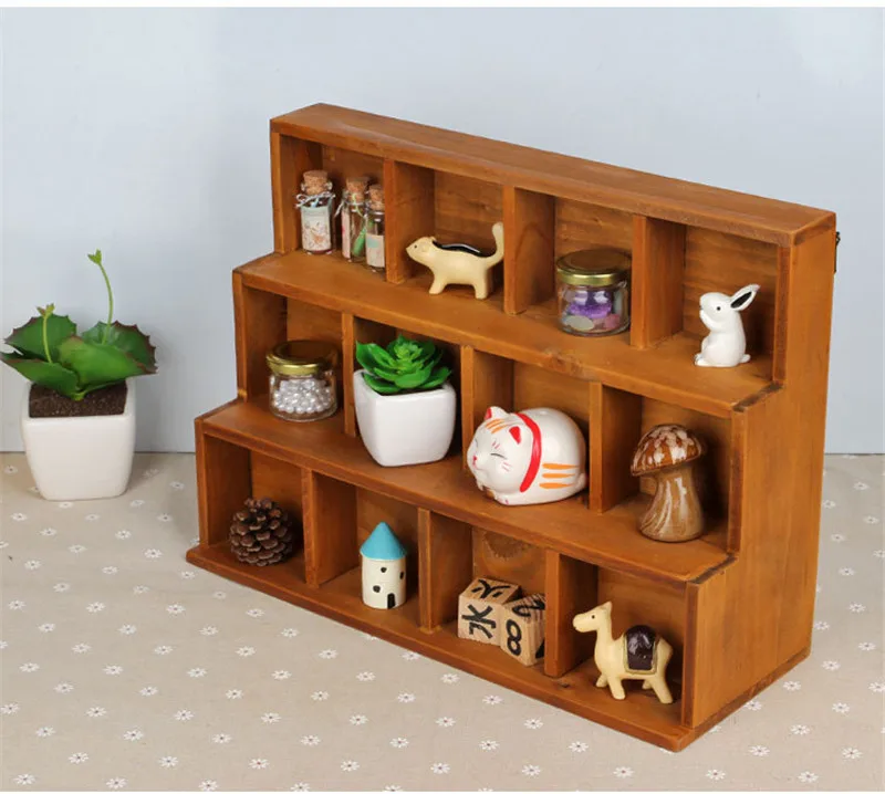 buy Home Vintage Storage Cabinet wood bathroom holder storage box Shelf 12 section 3 Layers Drawer Storage Box desk decor