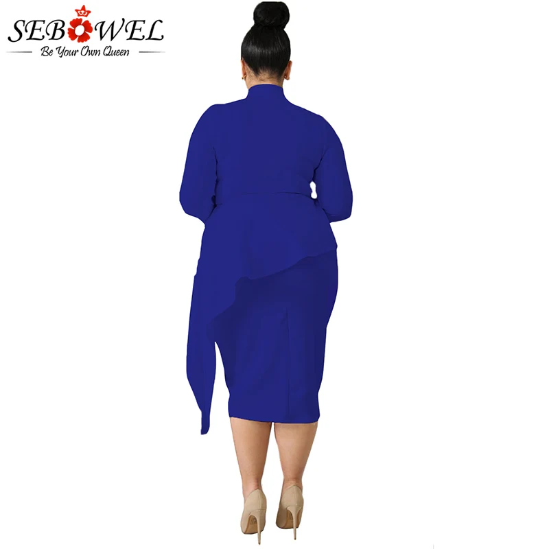 Blue-Bowknot-Mock-Neck-Plus-Size-Bodycon-Dress-LC610372-5-2 