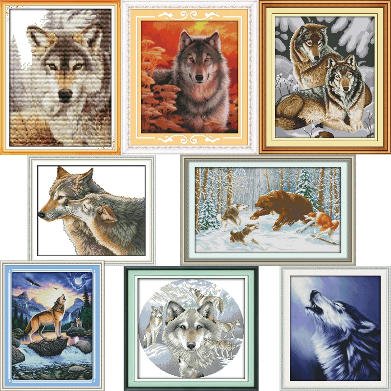 

Joy Sunday The Wolf Series,Counted Printed on Fabric DMC 14CT 11CT Cross Stitch kits, Embroidery Needlework Sets Home Decor