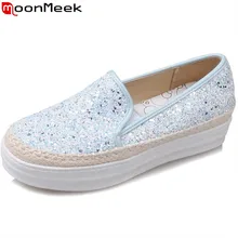 MoonMeek/ горячая Распродажа весна-осень; Новое поступление; Женские однотонные туфли на плоской подошве, без застежек, с блестками, круглый носок, туфли простые удобные