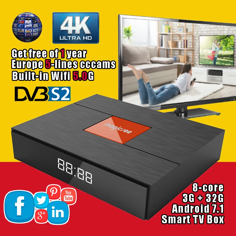 

Magicsee C400 Plus 4K HD Satellite TV Receiver 3G 32G 8-core Android 7.1 Smart TV Box Dual Wifi 5.0G Bluetooth V4.1 Media Player