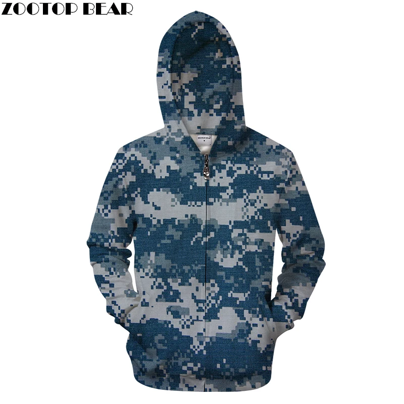 Blue Mosaic 3D Zip Hoodie Men Zipper Hoody Casual Sweatshirt Brand Tracksuit Pullover Coat Streetwear 6xl Drop ship ZOOTOP BEAR