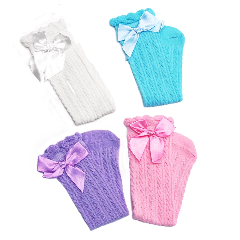 

2016 solid bow knee high girls boot socks infant socks leg warmer toddler baby socks knee pads for children meias baby accessory