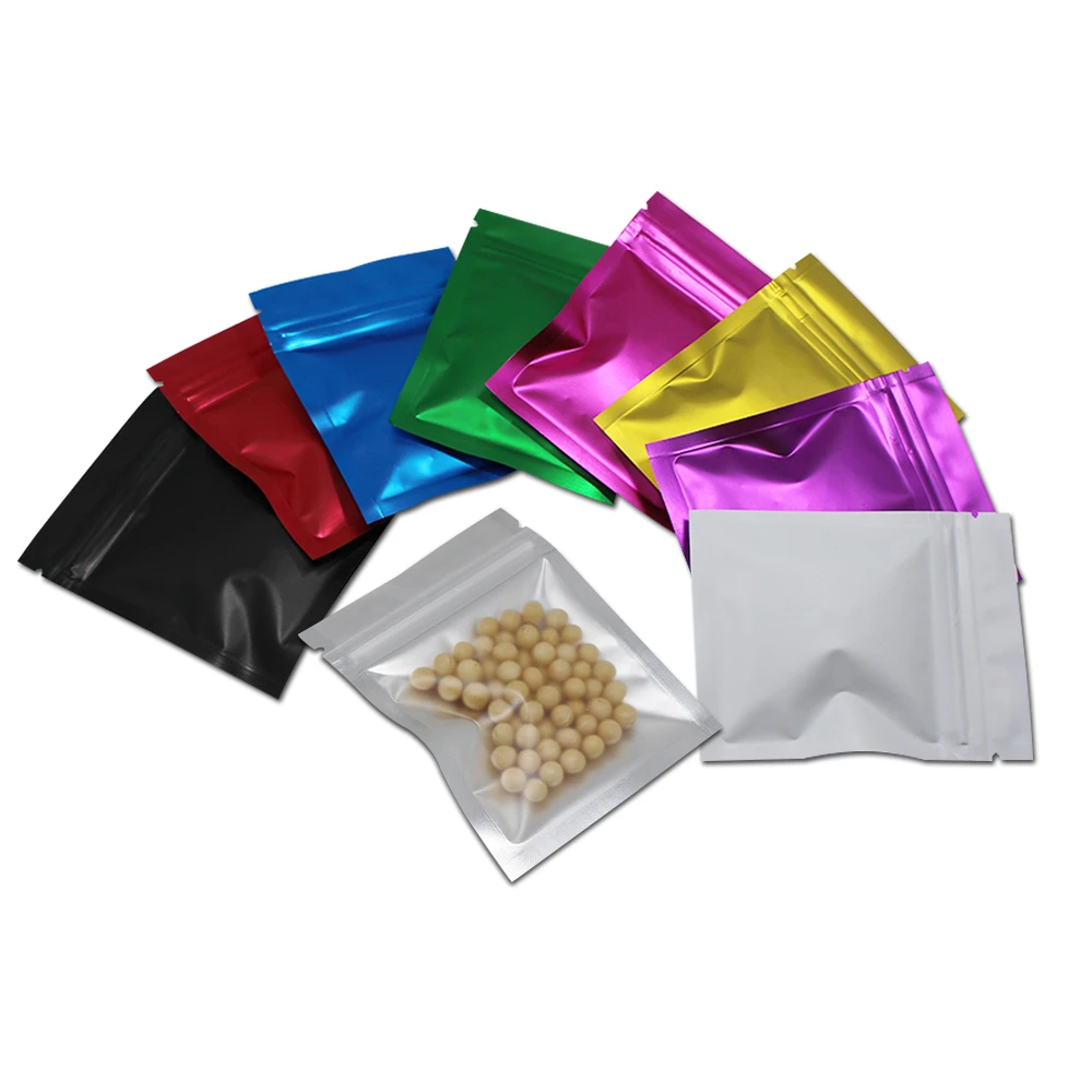 Assorted Colors Flat Aluminum Mylar Foil Zip Lock Bags Food Grade Gift Pouches 