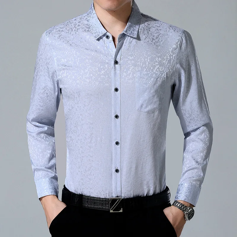 92 Silk Long Sleeved Shirt Men Loose Silk Shirt Business Leisure Thin
