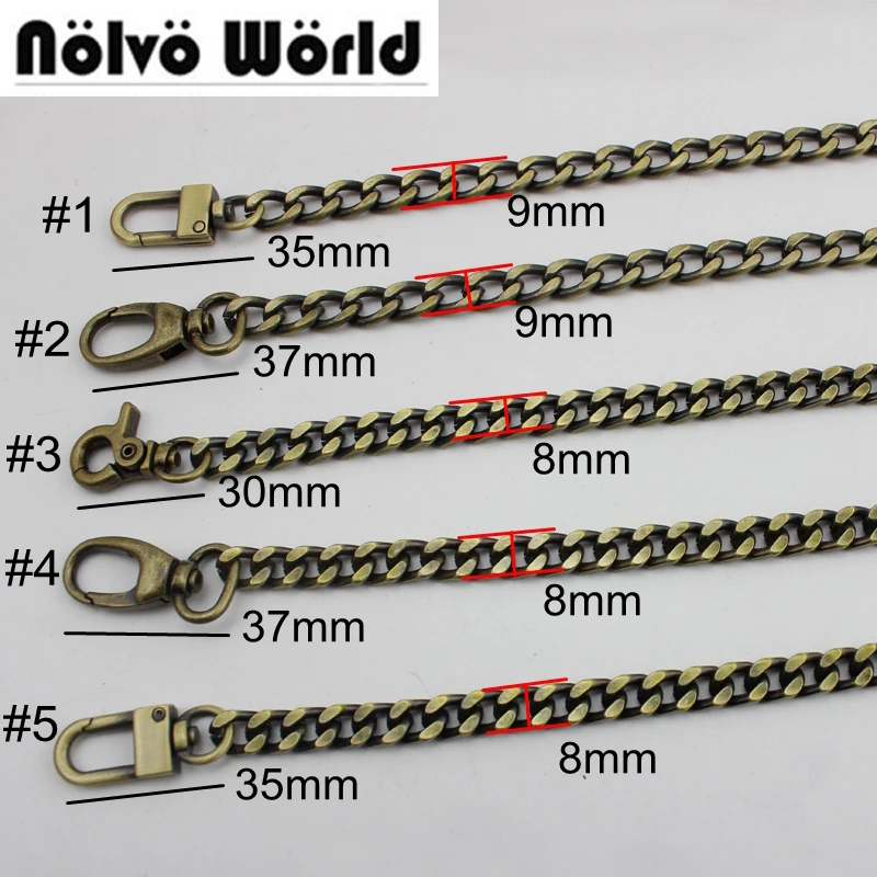 

10pcs Retro color 110cm 120cm 130cm chain 2 adjusted hooks for making ladies bags purse handbags long shoulder strap wholesale