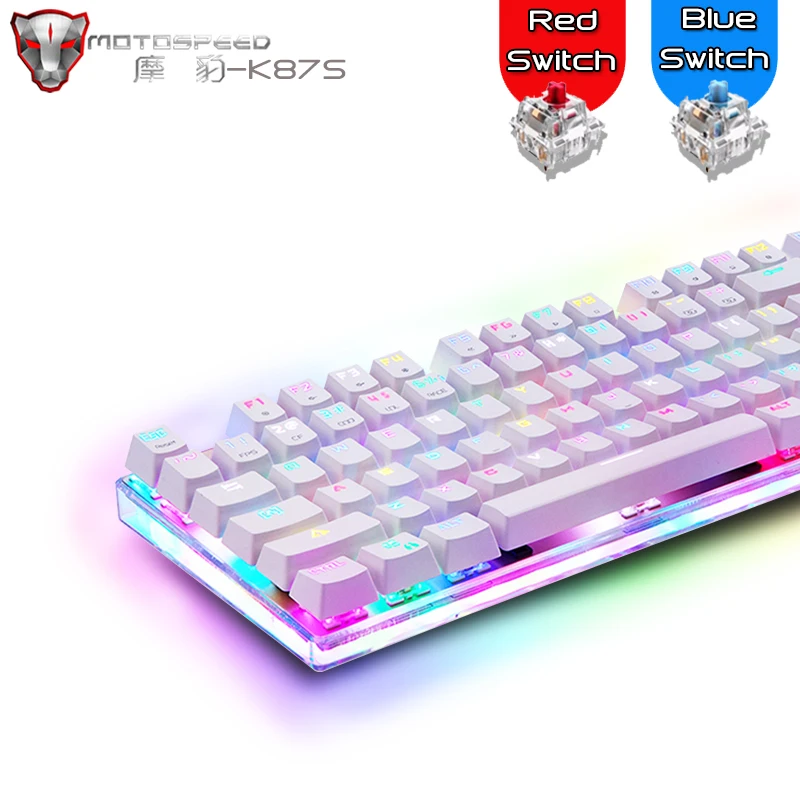 Дешево Оригинальная игровая механическая клавиатура Motospeed K87S с 87 клавишами, красный синий переключатель, проводная клавиатура с защитой от привид...
