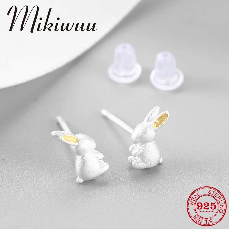 

100% 925 Sterling Silver Stud Earrings Cute Animal rabbit fine for lady Lovely Earrings fashion trend Jewelry
